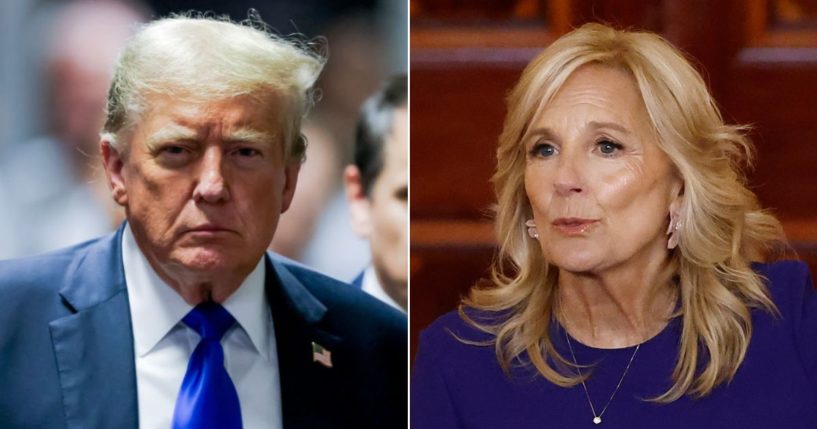 First lady Jill Biden, right, claimed Wednesday on "The View" that former President Donald Trump "can't put a sentence together."