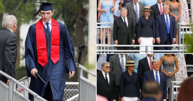 Former President Donald Trump and ex-first lady Melania Trump attend the graduation ceremony of their son, Barron, left, at Oxbridge Academy in West Palm Beach, Florida, on Friday.