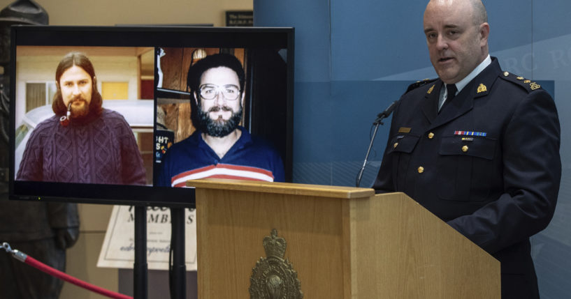 Alberta Royal Canadian Mounted Police Supt. Dave Hall speaks during a press conference in Edmonton on Friday about linking four historical homicides to deceased serial killer Gary Allen Srery.