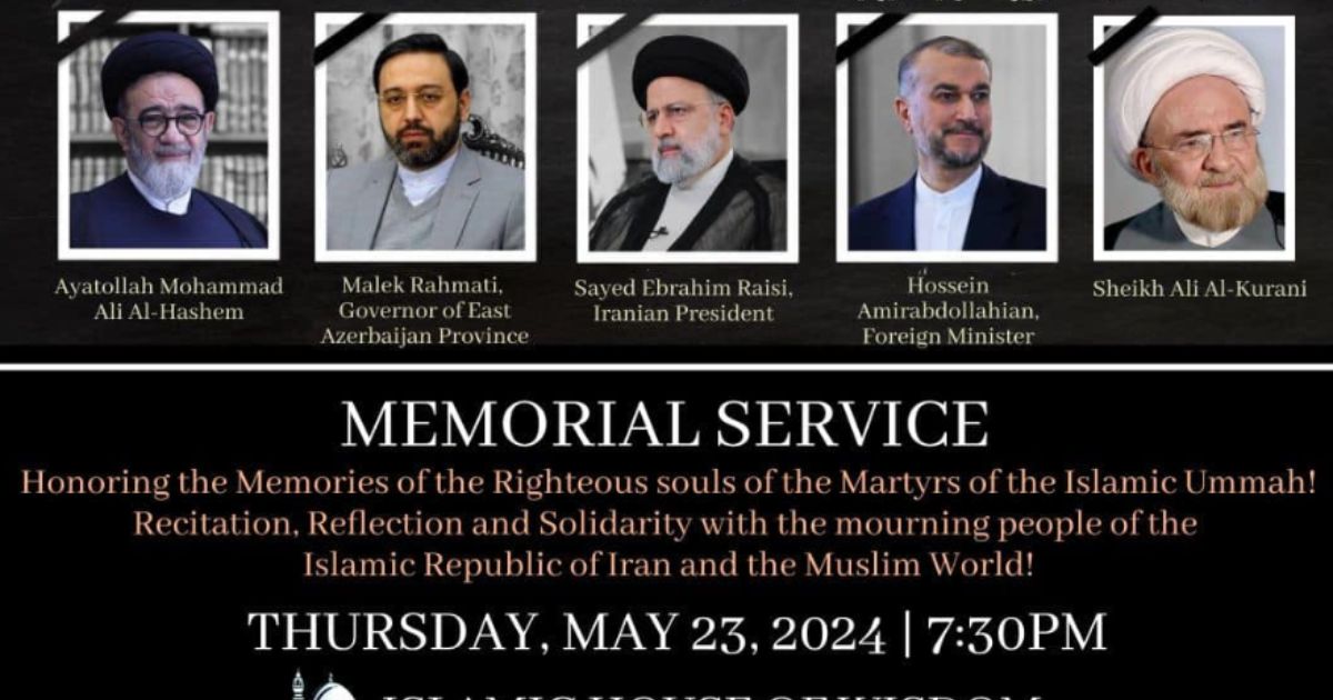 This X screen shows the flyer for a memorial service for former Iranian President Ebrahim Raisi, who died in a helicopter accident, that took place in Dearborn, Michigan, on May 23, 2024.