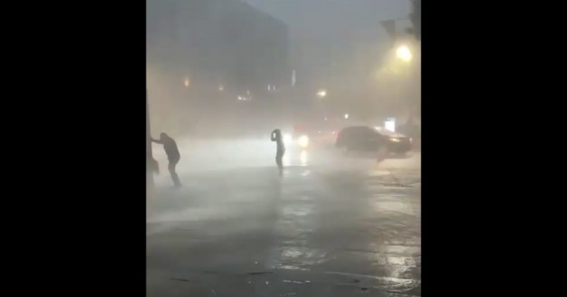 This X screen shot shows a video taken during deadly storms that rocked Houston, Texas, on May 16, 2024.