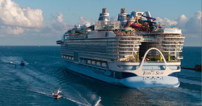 Royal Caribbean's Icon of the Seas is pictured in a February file photo leaving PortMiami in Florida in February.