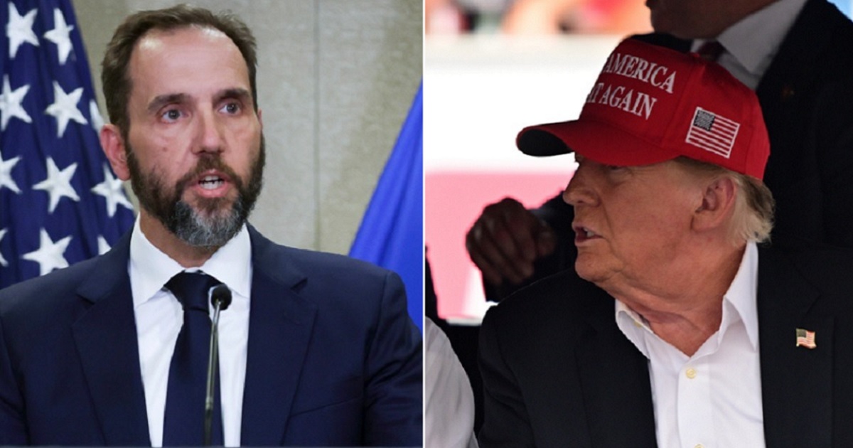 Special counsel Jack Smith, pictured left in a November file photo; former Presidnet Donald Trump, right, wearing a "Make America Great Again" ballcap.