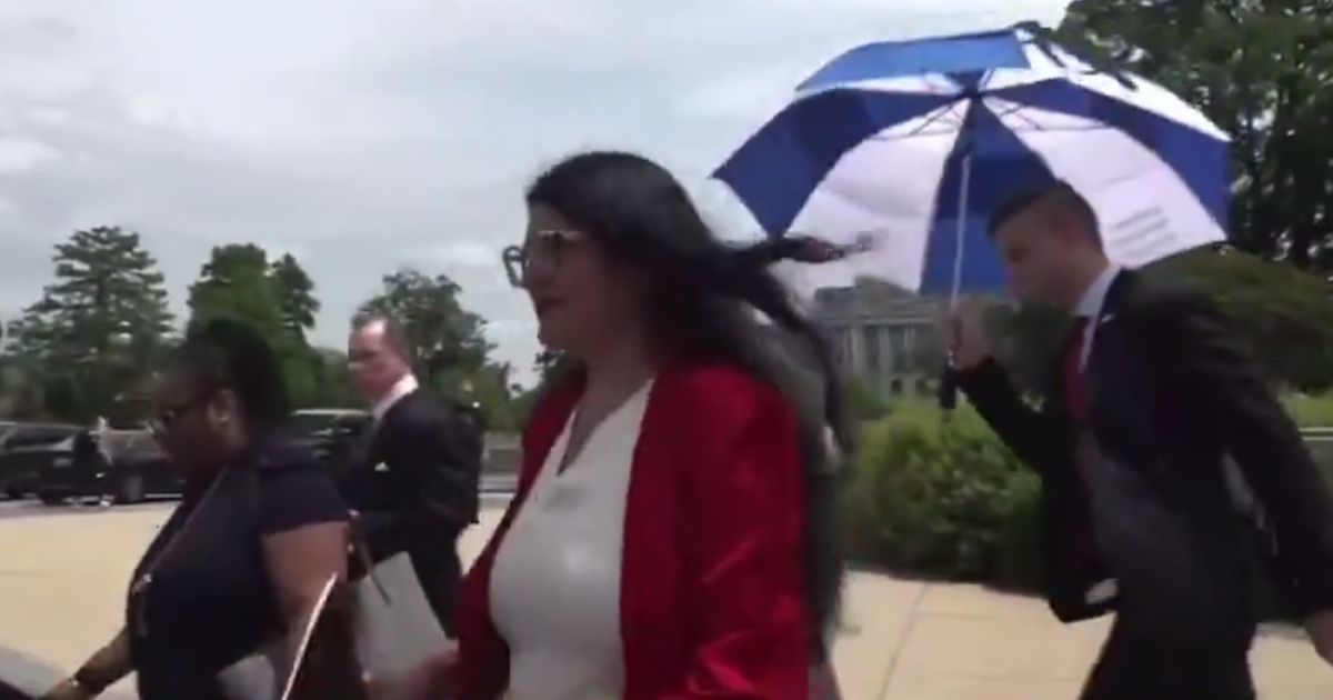 This X screen shot is from a video showing an encounter between Rep. Rashida Tlaib's team and Fox News.