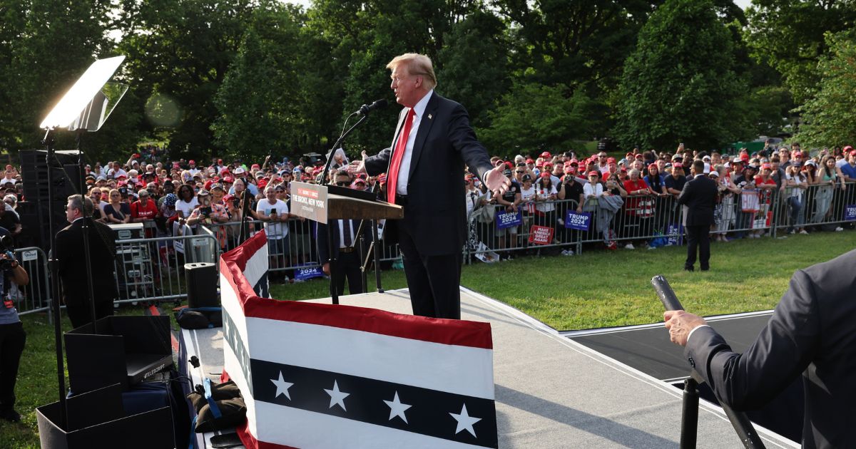 Former President Donald Trump holds a rally in the historical Democratic district of the South Bronx on May 23, 2024 in New York City.
