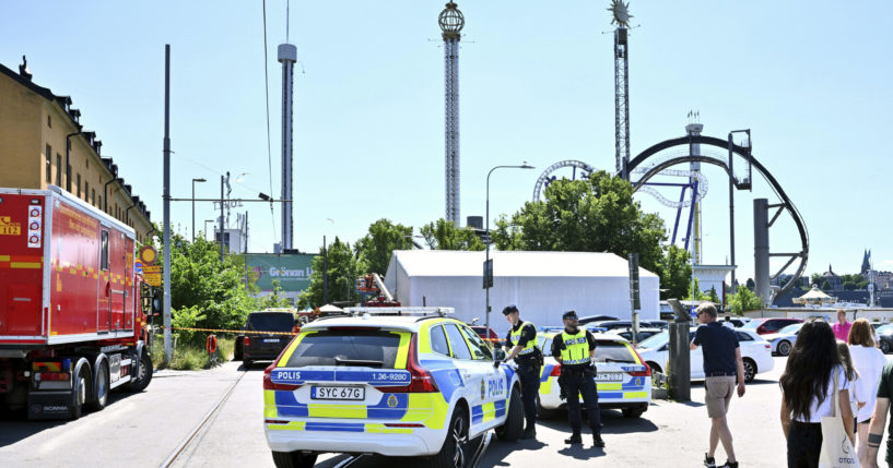 Police cordon off the Gröna Lund amusement park in Stockholm, Sweden, on June 25, 2023.