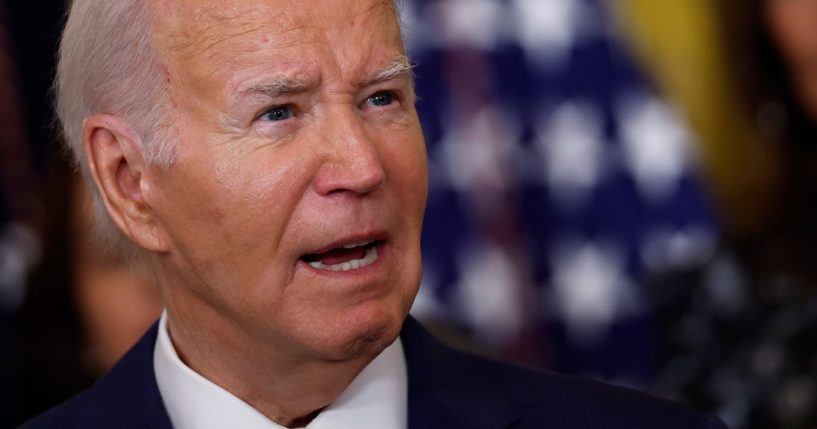 President Joe Biden speaks in the East Room of the White House in Washington on June 18.