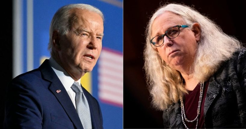 President Joe Biden, left, and members of his administration, such as Assistant Secretary of Health and Human Services Rachel Levine, right, attempted to remove age limits from transgender surgery because they felt it would "fuel growing political opposition to such treatments.”