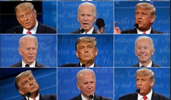This combination of pictures shows then-President Donald Trump and then-Democratic presidential candidate and former Vice President Joe Biden during the final presidential debate in Nashville, Tennessee, on Oct. 22, 2020.