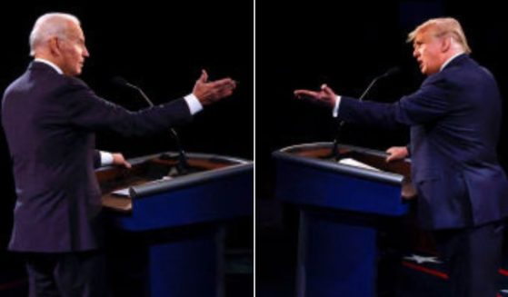 Then-President Donald Trump, right, and then-Democratic presidential candidate Joe Biden, left, participate in a presidential debate in Nashville, Tennessee, on Oct. 22, 2020.