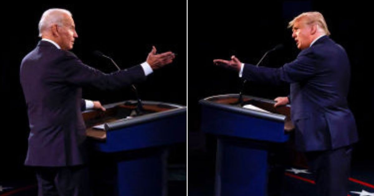 Then-President Donald Trump, right, and then-Democratic presidential candidate Joe Biden, left, participate in a presidential debate in Nashville, Tennessee, on Oct. 22, 2020.