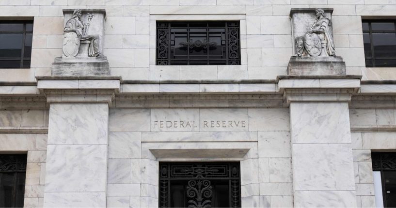 The U.S. Federal Reserve Building is seen in Washington on May 3, 2023.