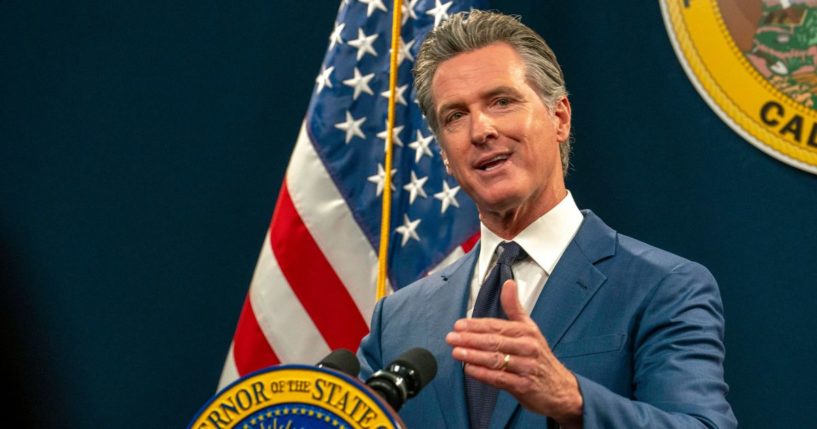 California Gov. Gavin Newsom, seen in a file photo from May 10, is proposing to slash prison and law enforcement budgets to deal with an estimated $27.6 billion deficit.