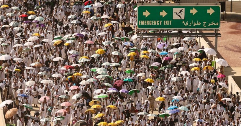 Muslim pilgrims arrive to perform the symbolic "stoning of the devil" ritual during the annual hajj pilgrimage in Mina, Saudi Arabia, on June 16.