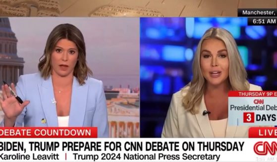 CNN's Kasie Hunt, left, shuts down Trump campaign press secretary Karoline Leavitt, right.