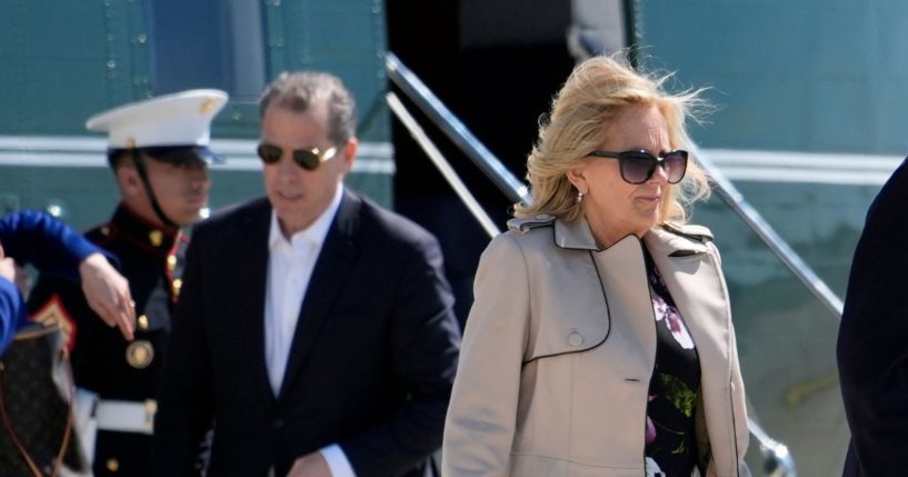 Hunter Biden and Jill Biden walking from Marine One to Air Force One