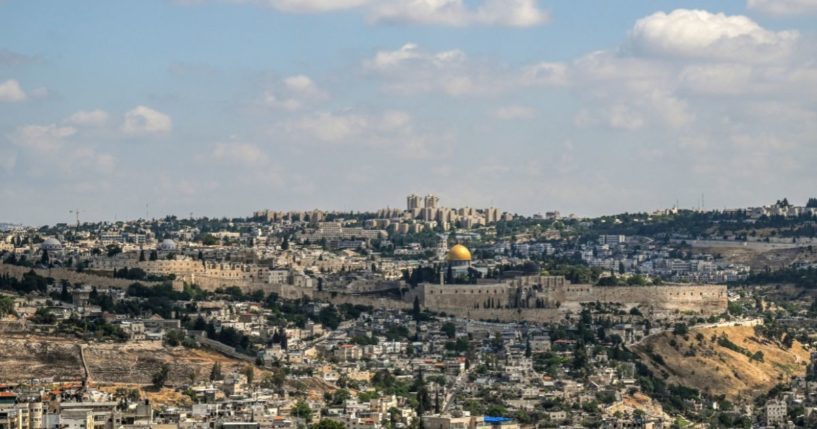 A general view shows the Old City of Jerusalem and the golden dome of the Dome of the Rock on May 14.