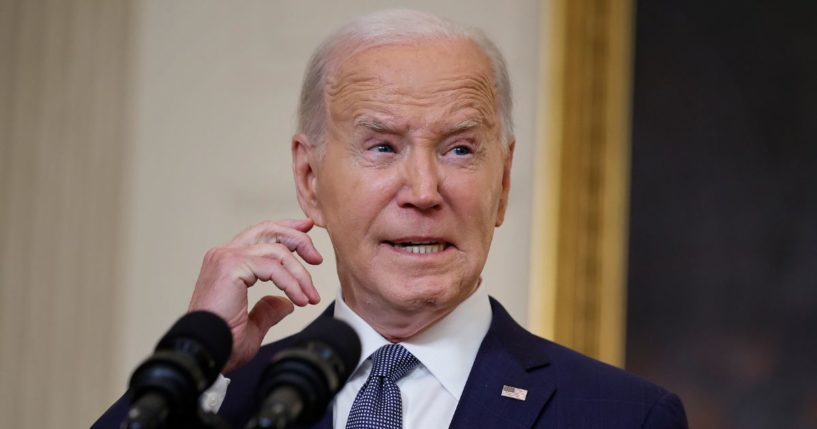 President Joe Biden speaks about the Middle East at the White House in Washington on Friday.