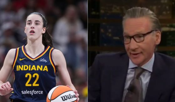 On Friday Bill Maher, right, weighed in on Caitlin Clark, left, in the WNBA, saying that she is being targeted for being a white, heterosexual woman in the league.