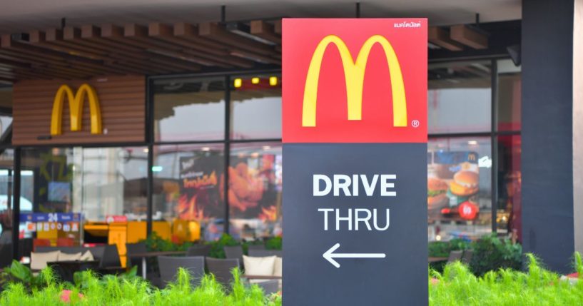 A stock photo shows a McDonald's drive-thru sign in Ayutthaya, Thailand, on March 11, 2018.