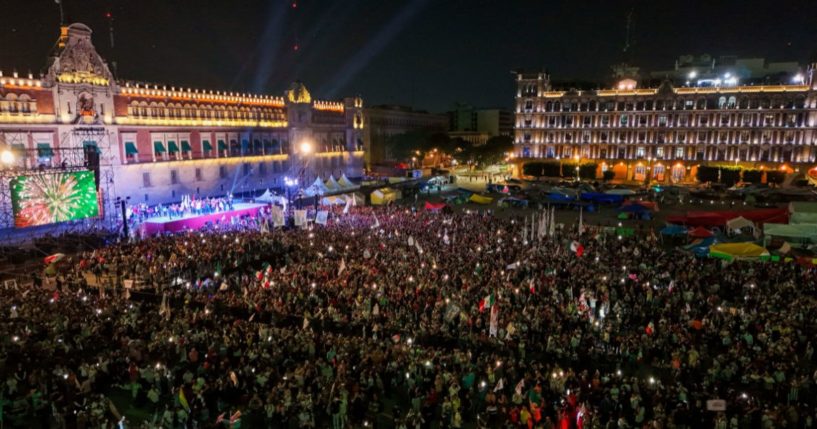 Supporters of Mexico's presidential candidate for the leftist Morena party, Claudia Sheinbaum, celebrate the results of the general election at Zocalo Square in Mexico City on Monday.