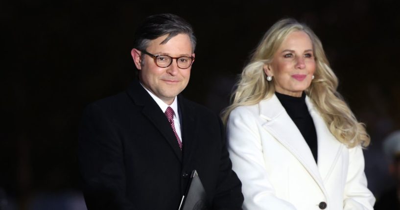 U.S. Speaker of the House Mike Johnson and his wife Kelly Johnson attend the lighting of the U.S. Capitol Christmas Tree on the West Front of the U.S. Capitol on Nov 28, 2023 in Washington, D.C.