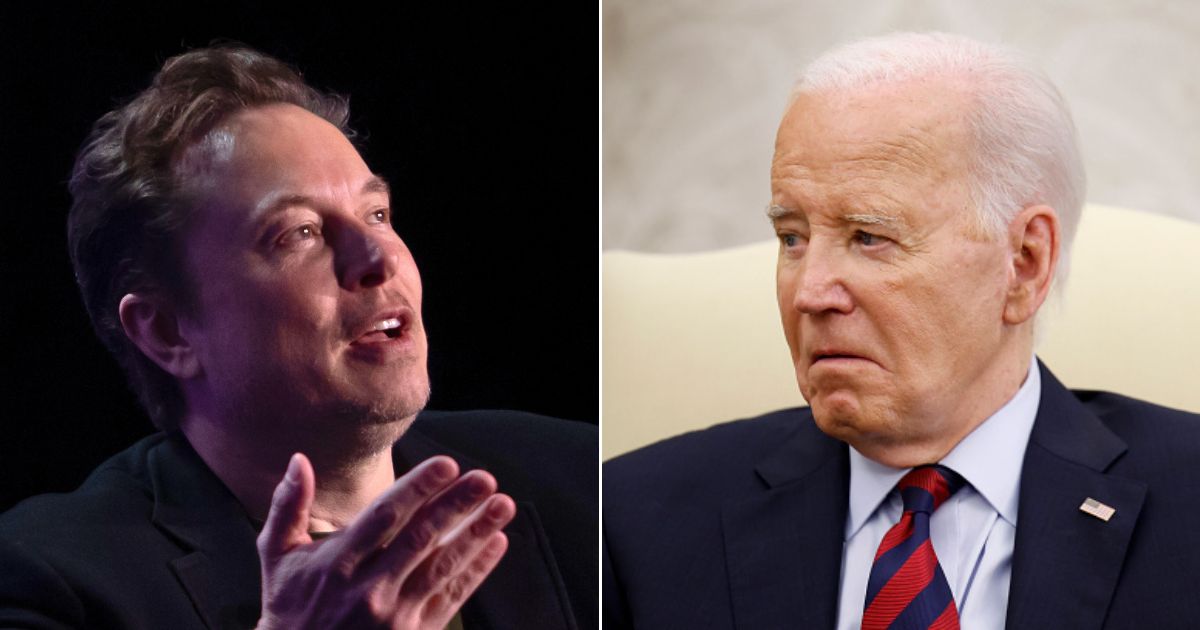 At left, Elon Musk speaks at the Milken Institute's Global Conference at the Beverly Hilton Hotel in Beverly Hills, California, on May 6. At right, President Joe Biden looks on during a meeting in the Oval Office of the White House in Washington on Monday.