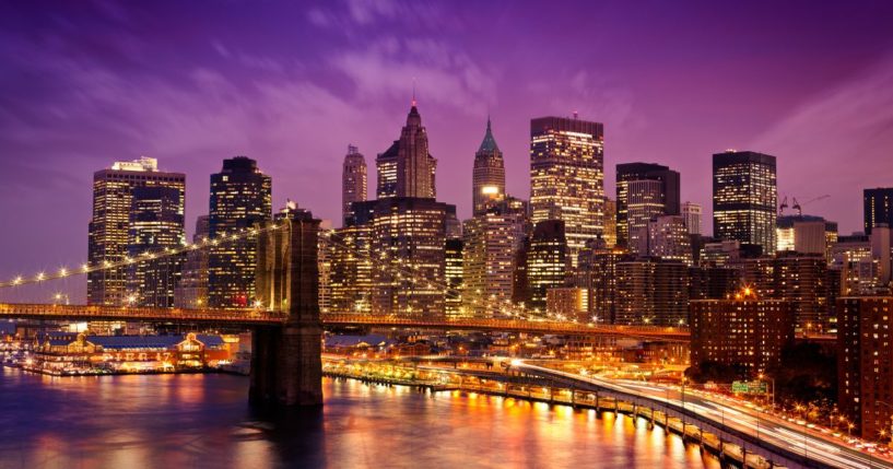 the New York City skyline at night