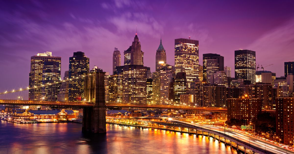 the New York City skyline at night