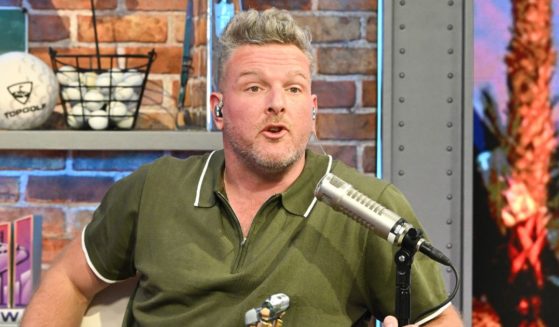 Pat McAfee hosts "The Pat McAfee Show" ahead of Super Bowl LVIII in Las Vegas, Nevada, on Feb. 8.