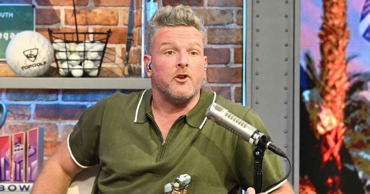 Pat McAfee hosts "The Pat McAfee Show" ahead of Super Bowl LVIII in Las Vegas, Nevada, on Feb. 8.