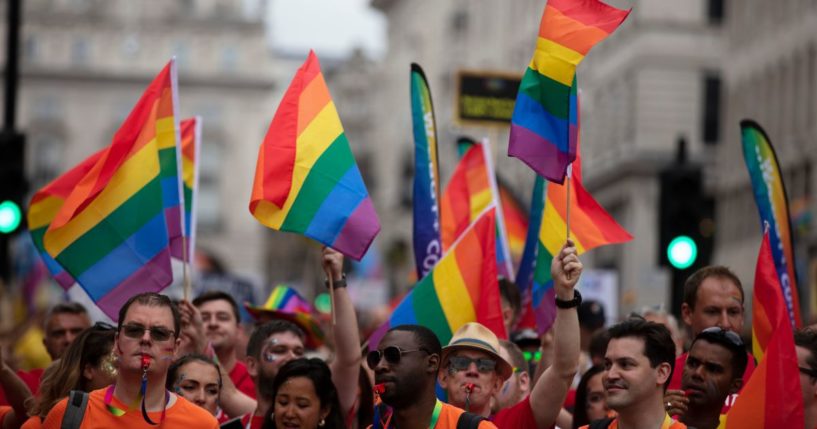Large crowds of people attend the annual LGBT gay 'pride' march in London, on July 6, 2019.