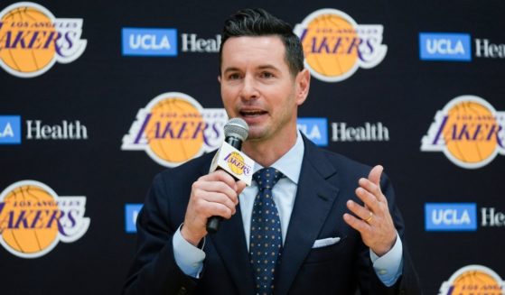 J.J. Redick speaks after being introduced as the new head coach of the Los Angeles Lakers in El Segundo, California, on Monday.