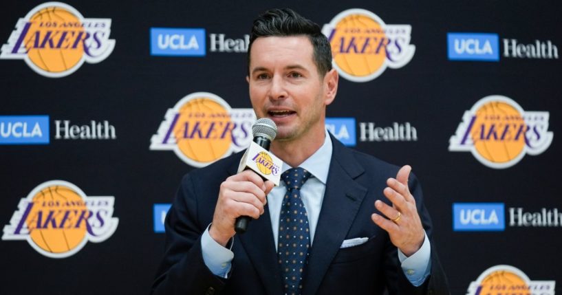 J.J. Redick speaks after being introduced as the new head coach of the Los Angeles Lakers in El Segundo, California, on Monday.