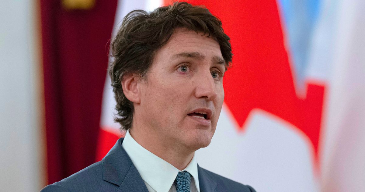 Canadian Prime Minister Justin Trudeau speaks during a news conference in Kyiv, Ukraine, on Feb. 24.