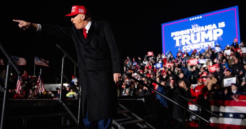 Republican presidential candidate and former President Donald Trump speaks during a rally outside Schnecksville Fire Hall in Schnecksville, Pennsylvania, on April 13.