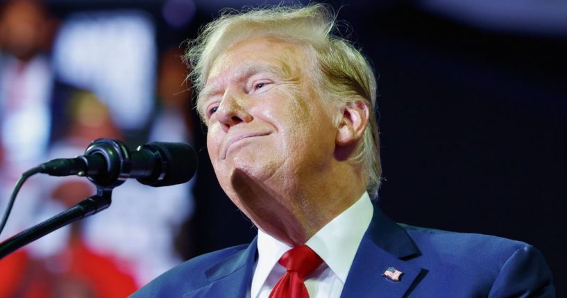 Republican presidential candidate and former President Donald Trump speaks at a campaign rally at the Liacouras Center in Philadelphia on Saturday.