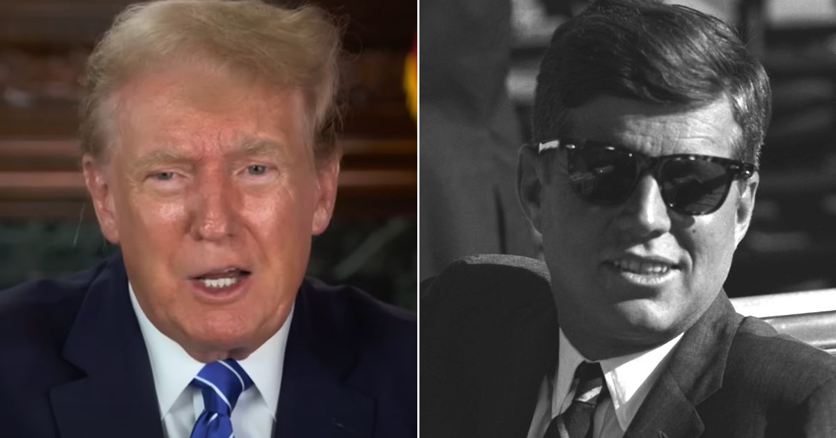Former President Donald Trump, left, talked about releasing information about the assassination of former President John F. Kennedy, right.