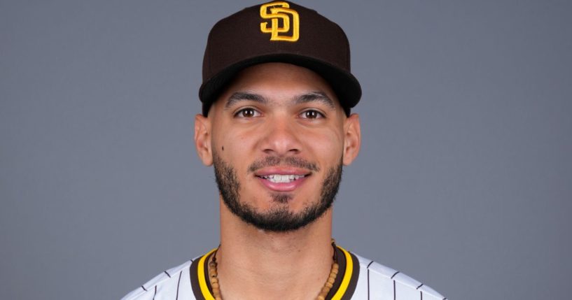 San Diego Padres shortstop Tucupita Marcona poses for a photo in Peoria, Arizona, on Feb. 20.