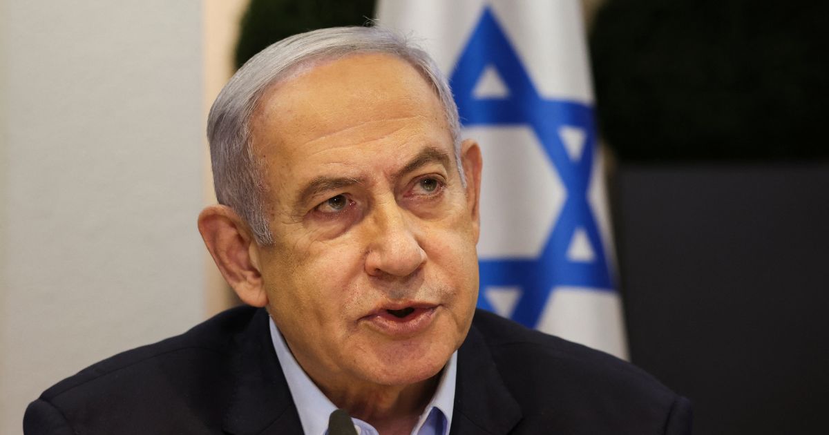 Israeli Prime Minister Benjamin Netanyahu heads the weekly cabinet meeting at the Defence Ministry in Tel Aviv on January 7, 2024.