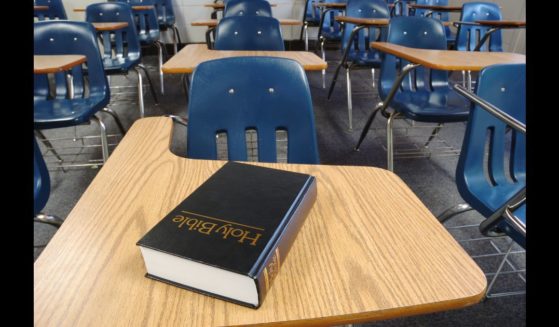 This Getty stock image shows a Bible in a classroom.