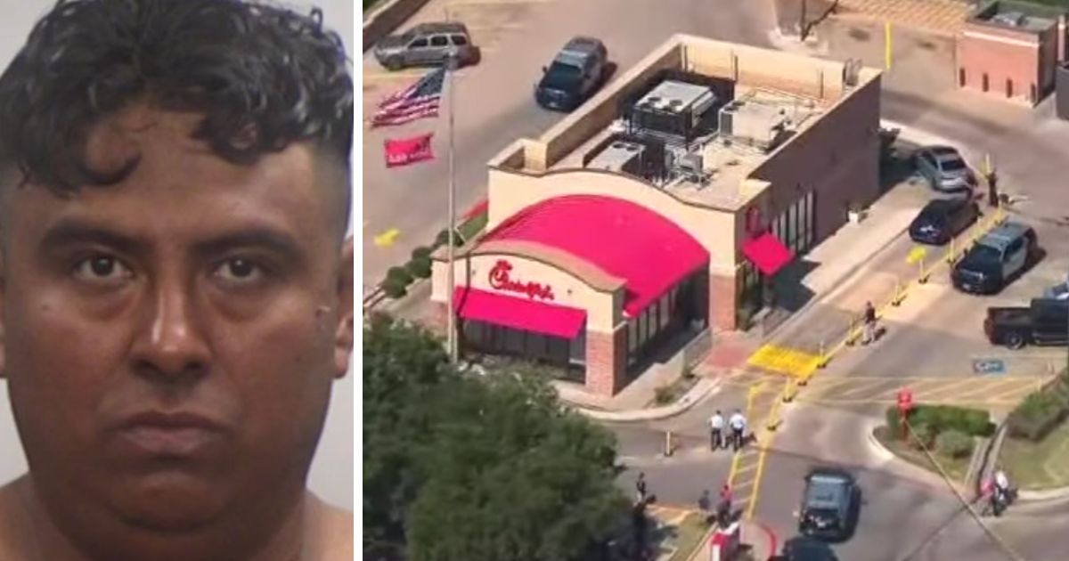 These YouTube screen shots show Oved Bernardo Mendoza Argueta (L), who stands accused of murdering two people at an Irving, Texas, Chick-fil-A restaurant (R). He was found the morning of June 27, 2024.
