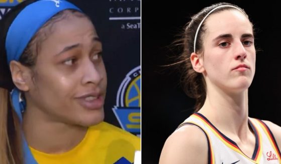 Chennedy Carter, left, of the WNBA's Chicago Sky, fielded questions Monday about her cheap shot on Indiana Fever star Caitlin Clark, right.