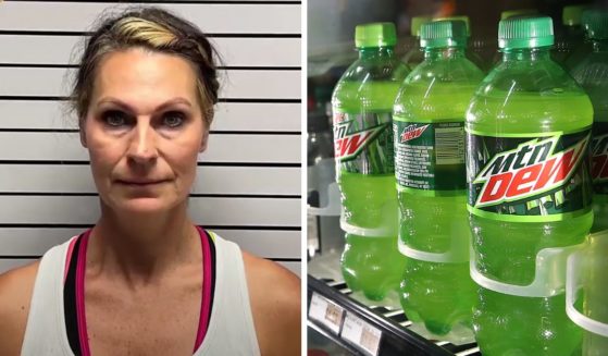 (L) This YouTube screen shot shows Michelle Peters, who stands accused of attempting to poison her husband by spiking his Mountain Dew beverage. (R) A bottle of Mountain Dew is displayed in a cooler at Marina Supermarket on July 22, 2014 in San Francisco, California.