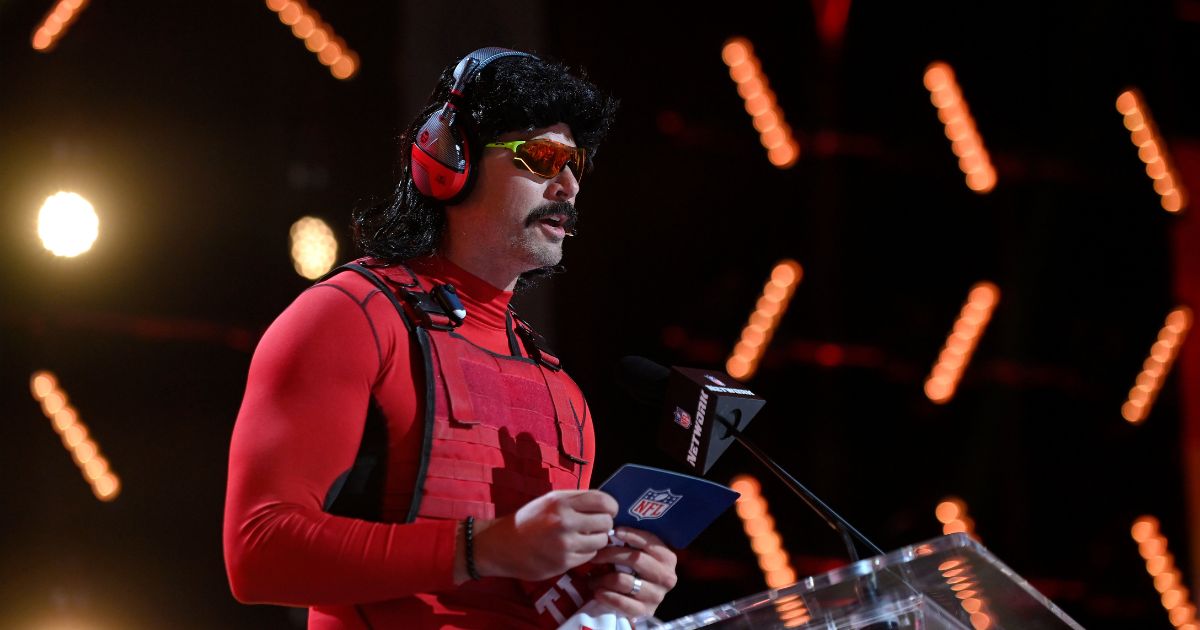 Video-game streamer Dr DisRespect announces the San Francisco 49ers' 93rd overall pick during round three of the 2022 NFL Draft on April 29, 2022, in Las Vegas, Nevada.