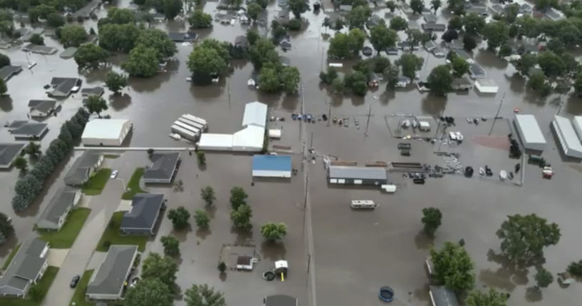 This image provided by Sioux County Sheriff shows City of Rock Valley, Iowa, on Saturday, June 22, 2024. Gov. Kim Reynolds sent helicopters to the small town to evacuate people from flooded homes Saturday.