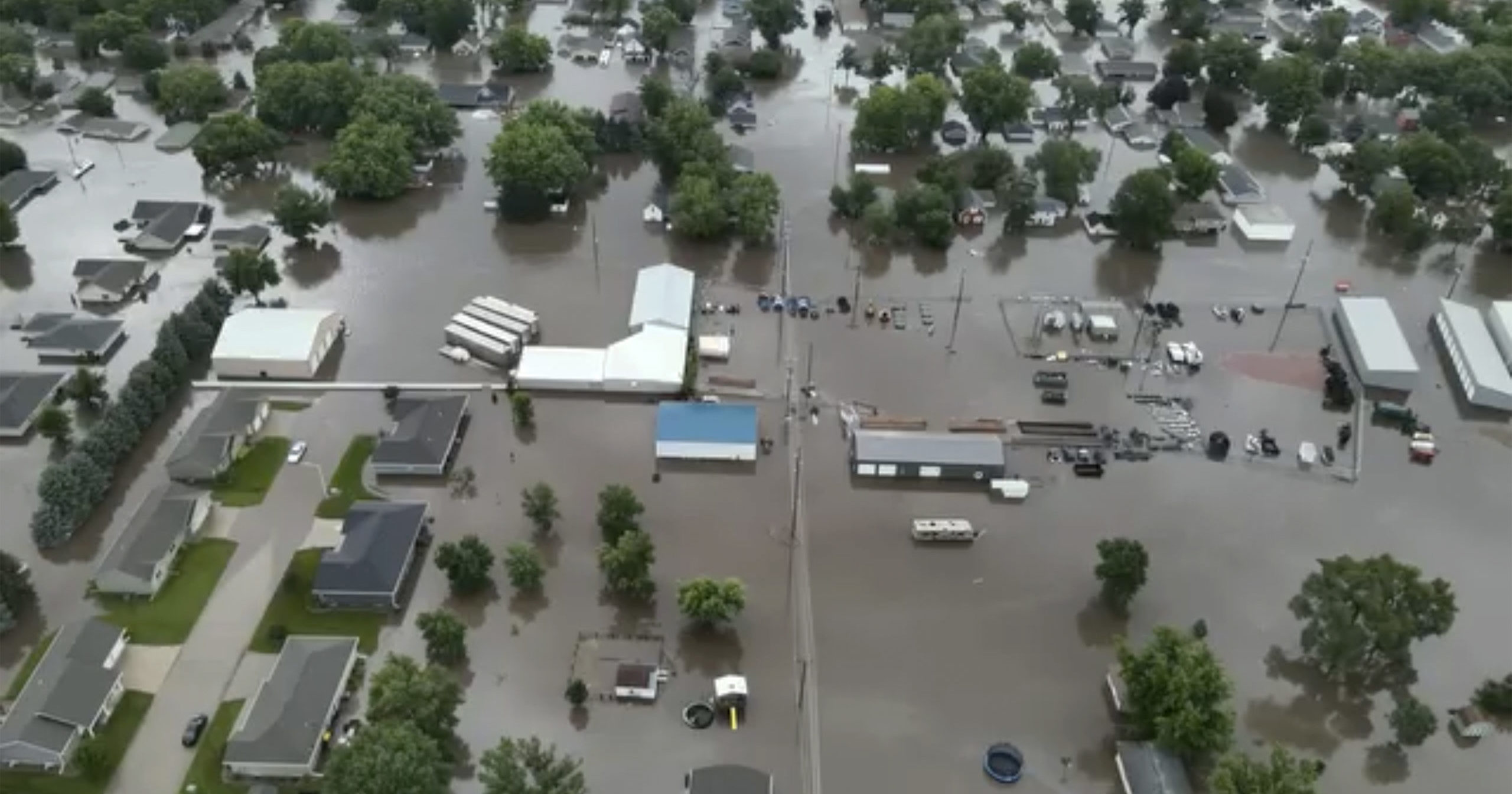 This image provided by Sioux County Sheriff shows City of Rock Valley, Iowa, on Saturday, June 22, 2024. Gov. Kim Reynolds sent helicopters to the small town to evacuate people from flooded homes Saturday.