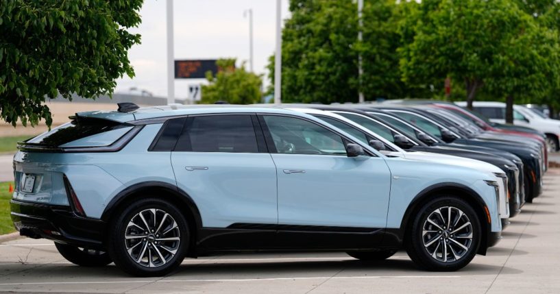 unsold 2024 electric Lyriq utility vehicles at a dealership