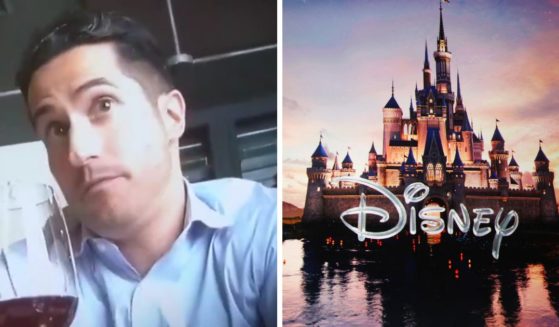 (L) This X screen shot shows Michael Giordano, a Disney executive, from an undercover video. (R) The Walt Disney logo is projected on a screen onstage during the Walt Disney Studios presentation at The Colosseum at Caesars Palace at CinemaCon 2024 in Las Vegas, Nevada, on April 11, 2024.