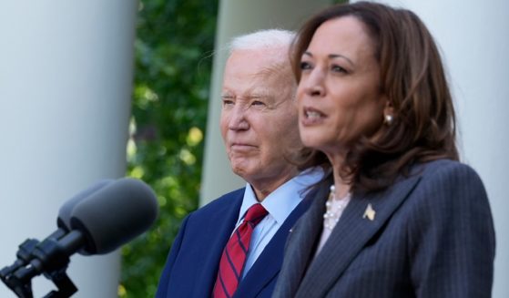 President Joe Biden and Vice President Kamala Harris are pictured in a May 13 file photo in the White House Rose Garden.